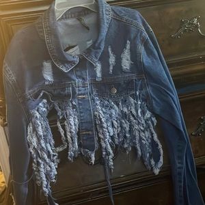 Ladies jean zip distress half jacket.Great condition,will complement any outfit.